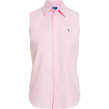Polo Ralph Lauren Однотонная рубашка без рукавов с воротником поло и вышитым логотипом Женские рубашки Розовый 211968896-003 XS