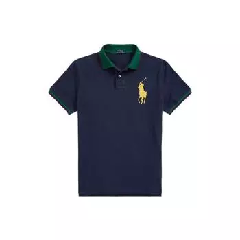 Polo Ralph Lauren однотонная рубашка поло с вышитым принтом на пуговицах с коротким рукавом, мужские топы темно-синего цвета MNPOKNI1N821937-410 XL