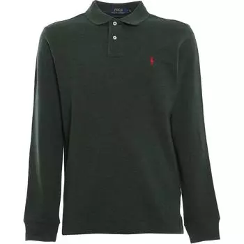 Polo Ralph Lauren однотонная рубашка поло с вышитым маленьким пони, облегающая, с длинным рукавом, мужские топы, темно-зеленый 710680790-074 XS