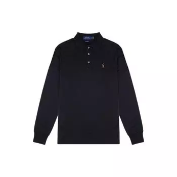 Polo Ralph Lauren однотонная рубашка поло с вышитым логотипом в виде маленького пони с длинным рукавом, мужские топы, черный цвет 710817913-007 M