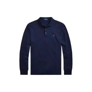 Polo Ralph Lauren однотонная рубашка поло с вышитым пони-принтом, приталенная, с длинным рукавом, мужские топы, темно-синие, MNPOKNI16820802-410 XS