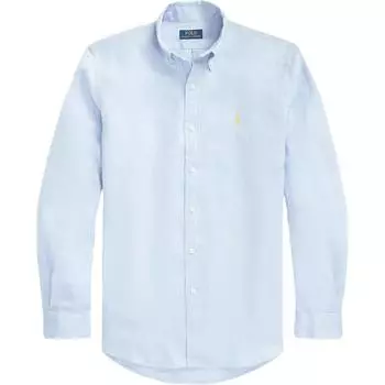 Polo Ralph Lauren однотонная рубашка поло с воротником-стойкой, логотипом, принтом и вышивкой, свободная рубашка с длинным рукавом, мужские рубашки синего цвета 710829443-029 M