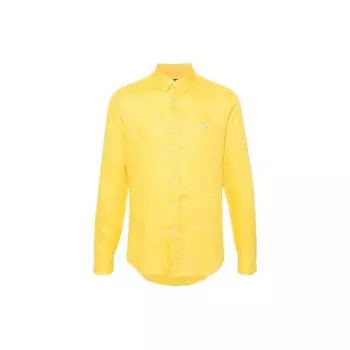 Polo Ralph Lauren Однотонная рубашка поло с вышитым логотипом и воротником-поло, однобортная рубашка с длинным рукавом, мужские рубашки, желтый цвет 710829443-030 L