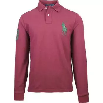 Polo Ralph Lauren однотонная рубашка поло с вышитым логотипом Big Pony с длинным рукавом, мужские топы бордового цвета 710675993-012 XS