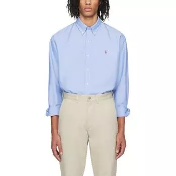 Polo Ralph Lauren Однотонная рубашка поло с вышитым логотипом на воротнике, однобортная, с длинным рукавом, мужские рубашки, синяя 710900552-002 M