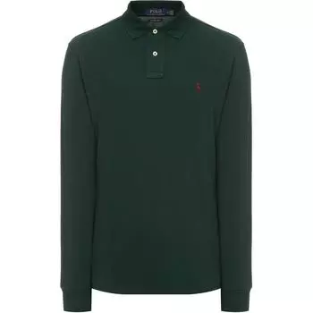 Polo Ralph Lauren Однотонная рубашка поло с вышивкой пони с длинным рукавом Мужские топы Зеленый 710680790-022 S