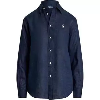 Polo Ralph Lauren однотонная рубашка с длинным рукавом на пуговицах, женские топы, синий 211970730-002 M