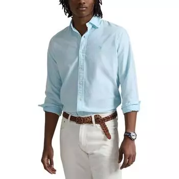 Polo Ralph Lauren Однотонная рубашка с логотипом на воротнике поло, на пуговицах, с длинным рукавом, мужская, синяя 710968913-005 M