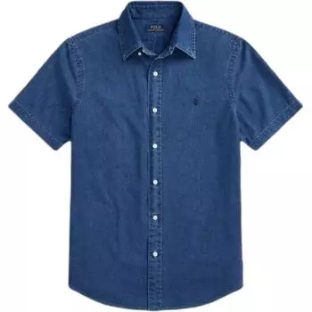 Polo Ralph Lauren однотонная рубашка с воротником-поло, однобортная, с коротким рукавом, мужские рубашки синего цвета MNPOWOV1N820630-410 XS