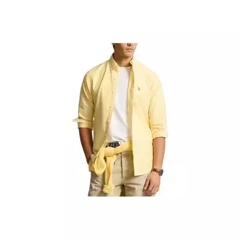 Polo Ralph Lauren однотонная рубашка с вышитым воротником-стойкой и длинным рукавом, мужские рубашки желтого цвета MNPOWOV16823529-700 XL