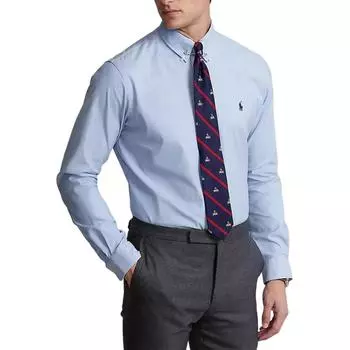 Polo Ralph Lauren Однотонная рубашка с вышитым логотипом и длинным рукавом, мужские рубашки синего цвета 710811293-001