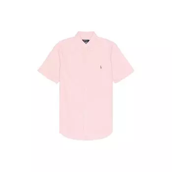 Polo Ralph Lauren Однотонная рубашка с вышитым квадратным воротником и коротким рукавом с логотипом Мужские рубашки розового цвета 710794942-003 S