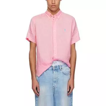 Polo Ralph Lauren Однотонная рубашка с вышивкой логотипа на пуговицах, с коротким рукавом, мужская, розовая 710966293-006 XL