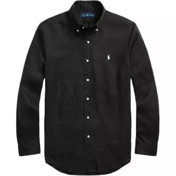 Polo Ralph Lauren Однотонная рубашка с вышивкой логотипа, приталенного кроя, с длинным рукавом, мужская, рубашки, черная, 710791449-008 XL
