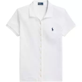 Polo Ralph Lauren Однотонная рубашка с вышивкой логотипа, приталенного кроя, с коротким рукавом, женская, белая 211939272-002 M