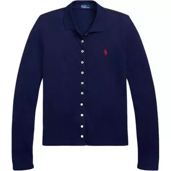 Polo Ralph Lauren Однотонная рубашка с вышивкой логотипа, приталенного кроя, с длинным рукавом, женская, синяя 211941176-003 M