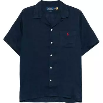 Polo Ralph Lauren Однотонная рубашка свободного кроя с коротким рукавом на пуговицах и кубинским воротником с логотипом Мужские рубашки Темно-синий 710966421-001 M