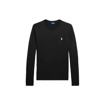 Polo Ralph Lauren Однотонная Свободная Повседневная Футболка с Круглым Вырезом и Длинным Рукавом Женские топы Черный 211898699-003 XL