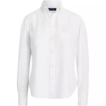 Polo Ralph Lauren однотонная свободная рубашка с вышитым логотипом и длинным рукавом, женские рубашки белого цвета 211780688-001 L