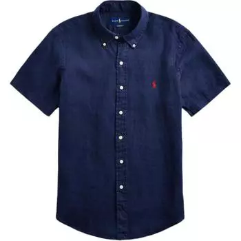 Polo Ralph Lauren однотонная свободная рубашка с коротким рукавом и вышивкой Pony, мужские рубашки темно-синего цвета MNPOWOV1N820042-410 S