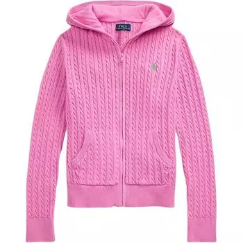 Polo Ralph Lauren Однотонная толстовка с капюшоном на молнии, вязаная кабельным узором, Детский свитер, Розовый 313916533-008 L