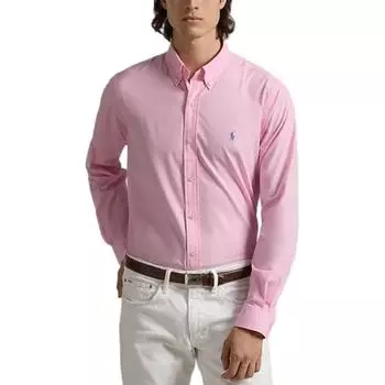 Polo Ralph Lauren Однотонная трикотажная рубашка на одной пуговице с вышивкой пони, с длинным рукавом, для мужчин, рубашки, розовая 710929350-002 S