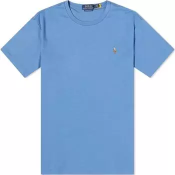 Polo Ralph Lauren однотонная вышитая футболка с круглым вырезом и коротким рукавом, мужские топы, цвет французский-синий 710740727-066 XS