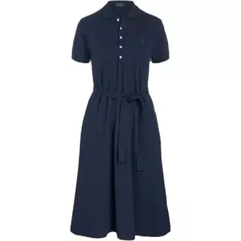 Polo Ralph Lauren однотонное платье-поло с поясом и воротником-поло А-силуэта с коротким рукавом Женские платья Темно-синего цвета WMPODRSNFA20247-410 XS