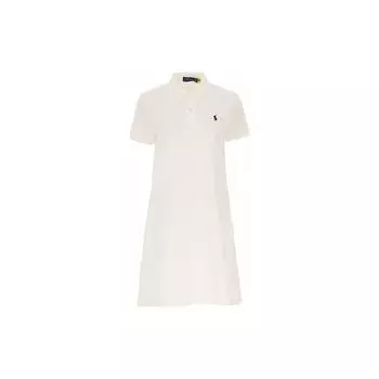 Polo Ralph Lauren однотонное платье с вышитым логотипом и коротким рукавом, женские платья, белое 211799490-017 M