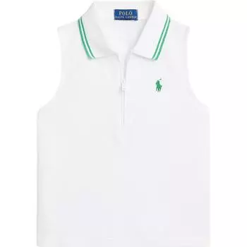 Polo Ralph Lauren Однотонное поло без рукавов на молнии до половины Детские топы Белый 313965012-002 XL