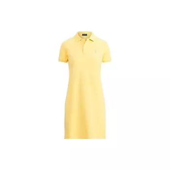 Polo Ralph Lauren однотонное вышитое платье-поло с коротким рукавом, женские платья, желтое 211799490-010 M