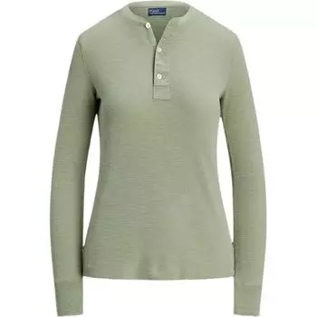 Polo Ralph Lauren однотонный длинный рукав облегающий хлопковый вафельный трикотажный топ женский зеленый WMPOKNINC020199-300 XS