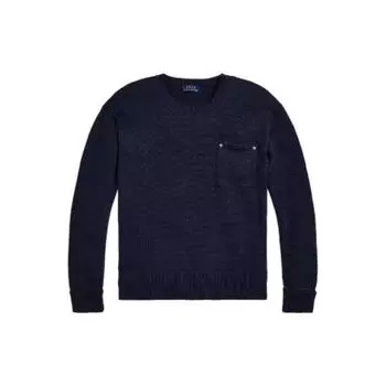 Polo Ralph Lauren однотонный хлопковый свитер с круглым вырезом и карманами, мужской свитер темно-синего цвета MNPOSWE16821181-410 S