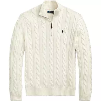 Polo Ralph Lauren однотонный мужской свитер с длинным рукавом и воротником-стойкой, застежкой-молнией и вышивкой животных, цвет не совсем белый MNPOSWE16820913-101 XL