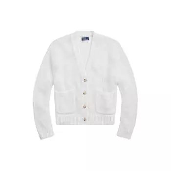 Polo Ralph Lauren однотонный однобортный свободный свитер с длинным рукавом и V-образным вырезом, женские топы, белый WMPOSWENDW20266-100 M