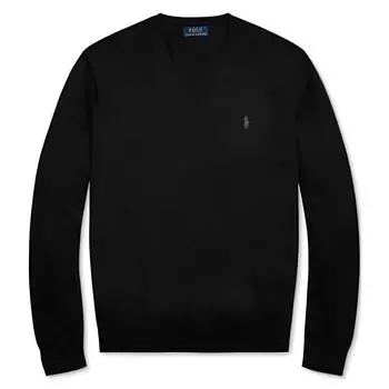 Polo Ralph Lauren Однотонный пуловер с V-образным вырезом Мужской свитер Черный 710941105-004 XL