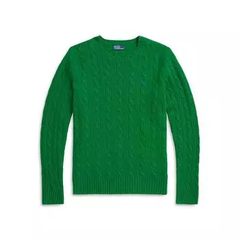 Polo Ralph Lauren однотонный ребристый круглый вырез повседневный длинный рукав вязаный свитер женский свитер зеленый 211910421-020 XS