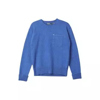 Polo Ralph Lauren однотонный ребристый свитер с круглым вырезом и карманом, мужской свитер, синий 710870045-004 S