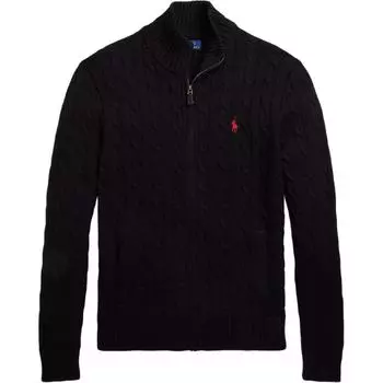 Polo Ralph Lauren однотонный ребристый свитер с высоким воротом и застежкой-молнией, с вышивкой пони, мужской свитер, черный MNPOSWE16821085-001 M