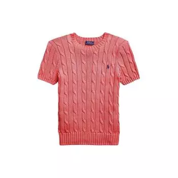 Polo Ralph Lauren однотонный ребристый трикотажный свитер с круглым вырезом и короткими рукавами, женские топы, розовый 211910987-014 XS