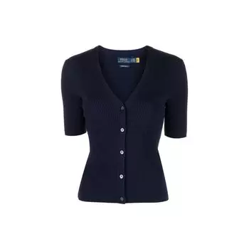 Polo Ralph Lauren однотонный шерстяной кардиган с V-образным вырезом и коротким рукавом, женские кардиганы, синий 211872892-001 S
