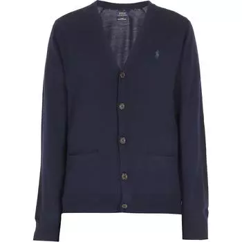 Polo Ralph Lauren однотонный шерстяной свитер с V-образным вырезом и ребристым подолом, длинный рукав, мужской свитер, синий 710763372-002 L