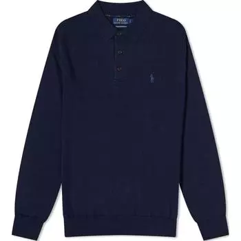 Polo Ralph Lauren однотонный свитер с длинным рукавом и воротником-поло с логотипом пони, мужской свитер темно-синего цвета MNPOSWE16820476-410 XS