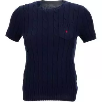 Polo Ralph Lauren однотонный свитер с круглым вырезом и короткими рукавами, женский свитер темно-синий 211895379-010 XS