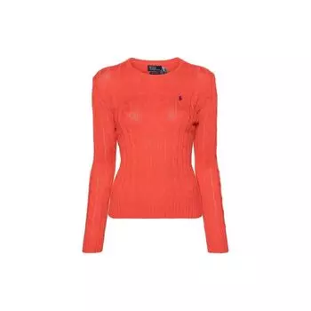 Polo Ralph Lauren однотонный свитер с круглым вырезом и длинными рукавами с логотипом, женский свитер, красный 211891640016 XS