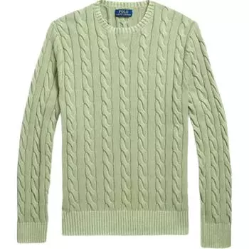 Polo Ralph Lauren Однотонный свитер с круглым вырезом, кабельной вязки, из хлопка, окрашенный минеральными пигментами, с длинным рукавом, мужской свитер, Зеленый-Нефрит MNPOSWE16822245-300 M