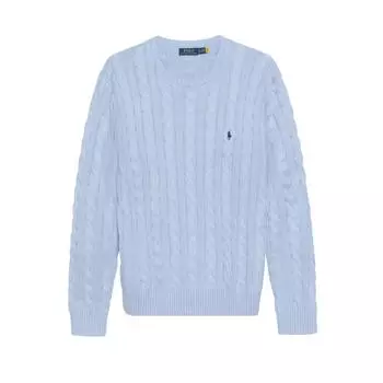 Polo Ralph Lauren однотонный свитер с круглым вырезом и вышитым узором, облегающий, с длинным рукавом, мужской свитер светло-голубого цвета 710775885-503 L