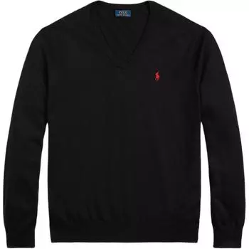 Polo Ralph Lauren однотонный свитер с V-образным вырезом и вышитым логотипом, мужской свитер, черный 710890561-003 M