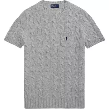 Polo Ralph Lauren однотонный свитер с вышитым пони-свитером с круглым вырезом и короткими рукавами, женский свитер, серый 211910423-009 XS