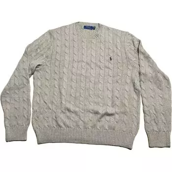 Polo Ralph Lauren Однотонный свитер с вышивкой логотипа пони, с круглым вырезом, кабельной вязки, мужской свитер, хаки, MNPOSWE16810385-B64 XL